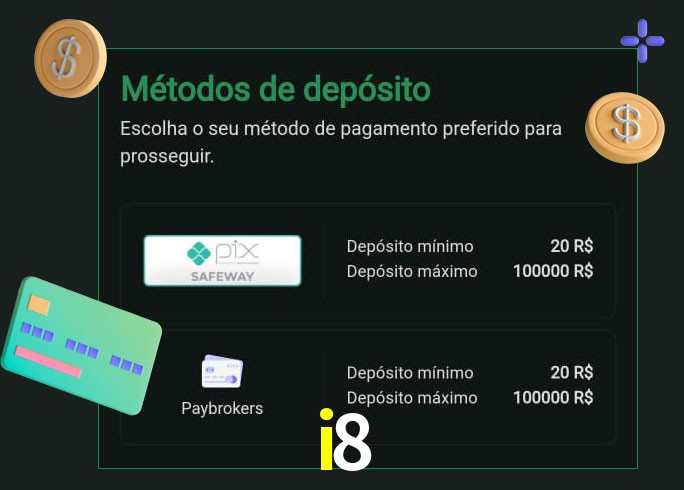 O cassino i8 oferece uma grande variedade de métodos de pagamento